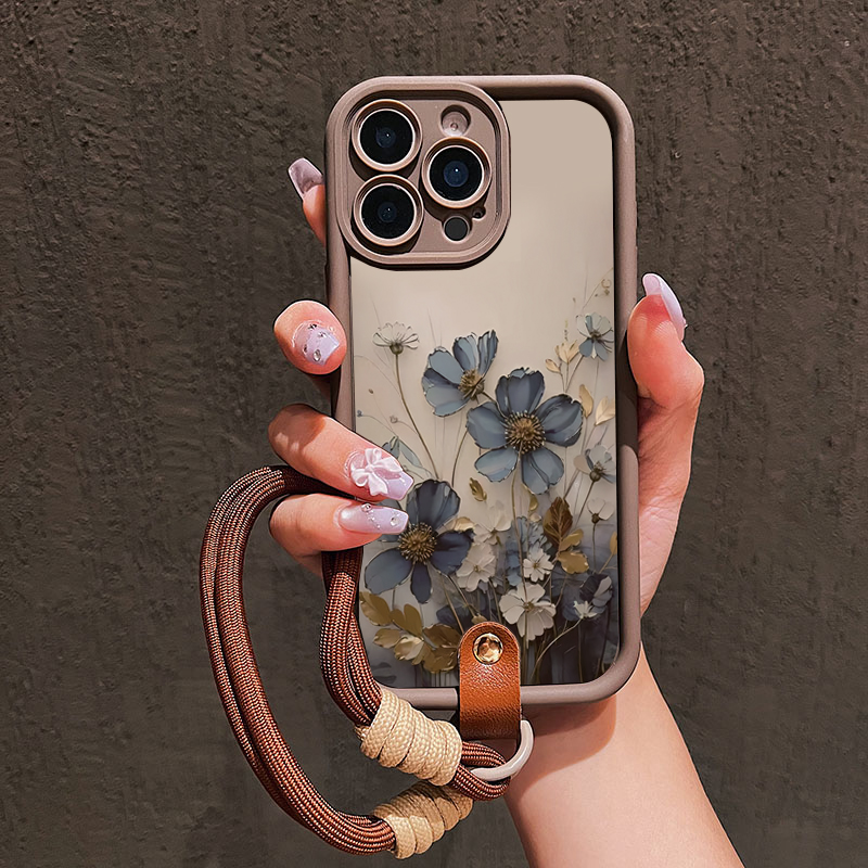 Phone Cases With Straps - 블루 플라워 랜야드 스트랩 로프 폰