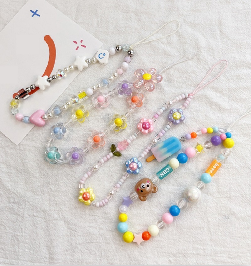 Phone Cases With Charms - 여성용 튤립 꽃 구슬 휴대폰 체인,