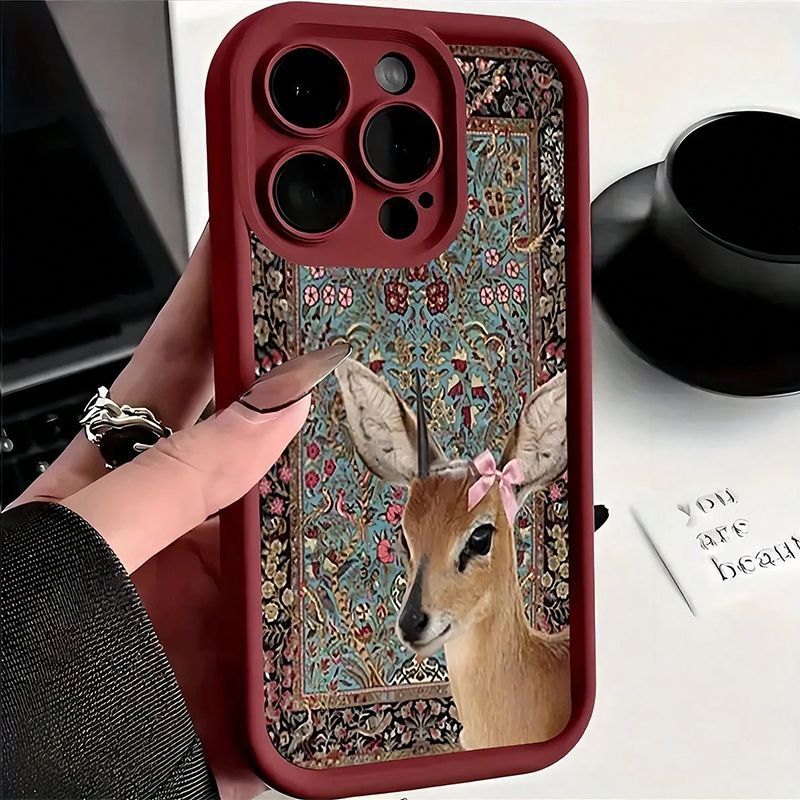 Phone Cases Red Deer - 와인 레드 태피스트리 사슴 프린트 케이스