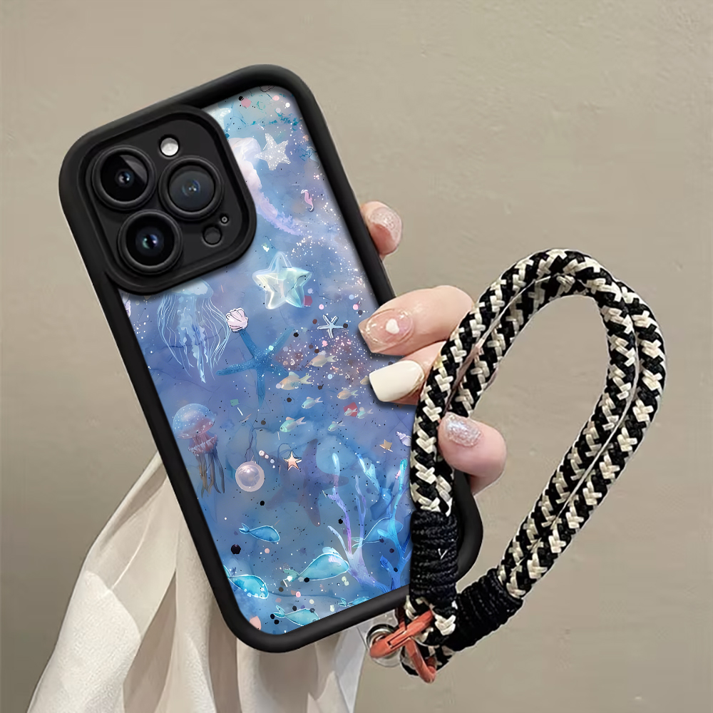 Phone Cases With Straps - 블루 퍼플 해파리 스트랩 로프 폰