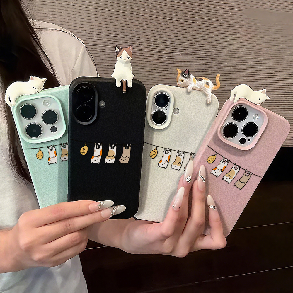Cute Cartoon Case - 3D 귀여운 만화 고양이 가죽 케이스