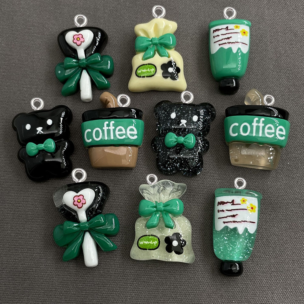 Phone Cases With Charms - 10pcs 만화 수지 커피 베어 펜던트