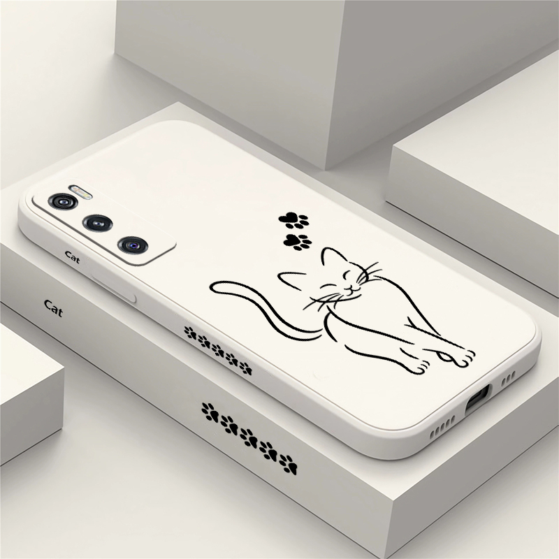 Vivo V40 - 귀여운 고양이 디자인의 블랙 휴대폰 케이스