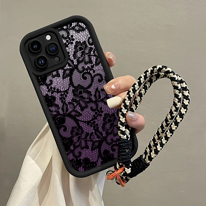 블랙 퍼플 레이스 핸드 스트랩 폰 케이스 삼성 갤럭시  - Phone Cases With Straps 리뷰 및 가격