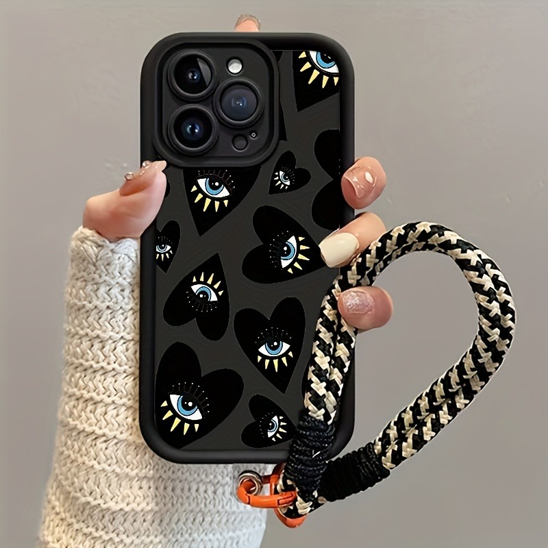 블랙 러브 하트 아이 핸드 스트랩 폰 케이스 삼성 갤럭 - Phone Cases With Straps 리뷰 및 가격