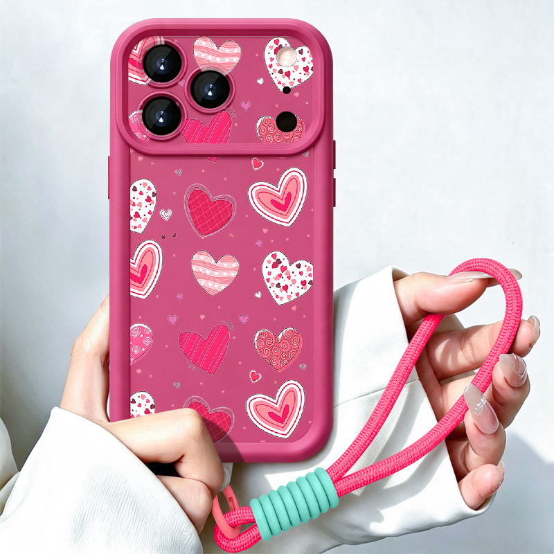 러브 하트 패턴 스트랩 케이스 아이폰 17 프로 맥스  - Phone Cases With Straps 리뷰 및 가격