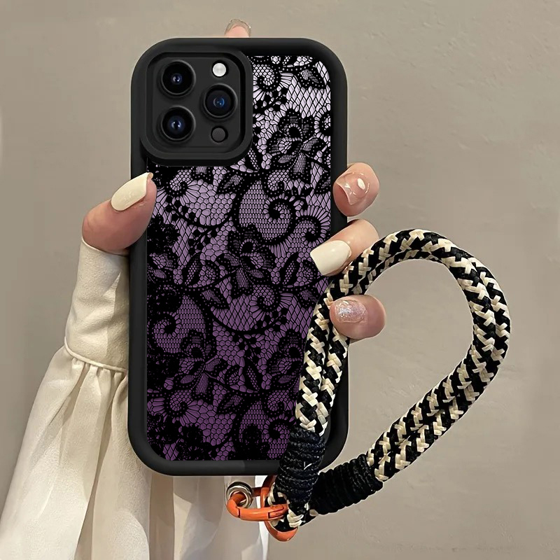 블랙 퍼플 레이스 핸드 스트랩 폰 케이스 아이폰 16  - Phone Cases With Straps 리뷰 및 가격