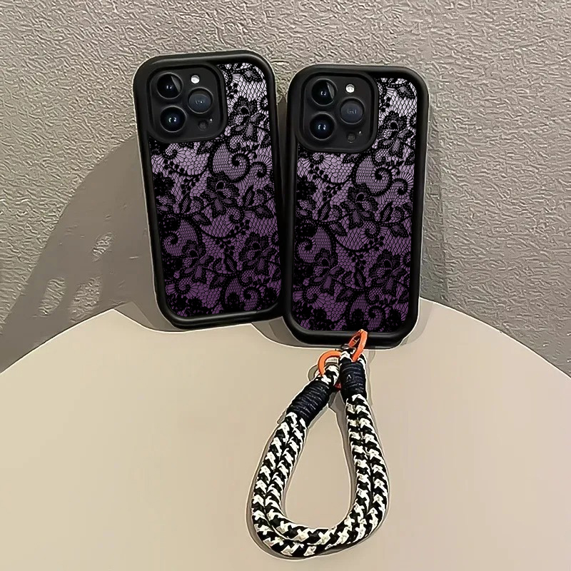 블랙 퍼플 레이스 핸드 스트랩 폰 케이스 아이폰 16  - Phone Cases With Straps 리뷰 및 가격