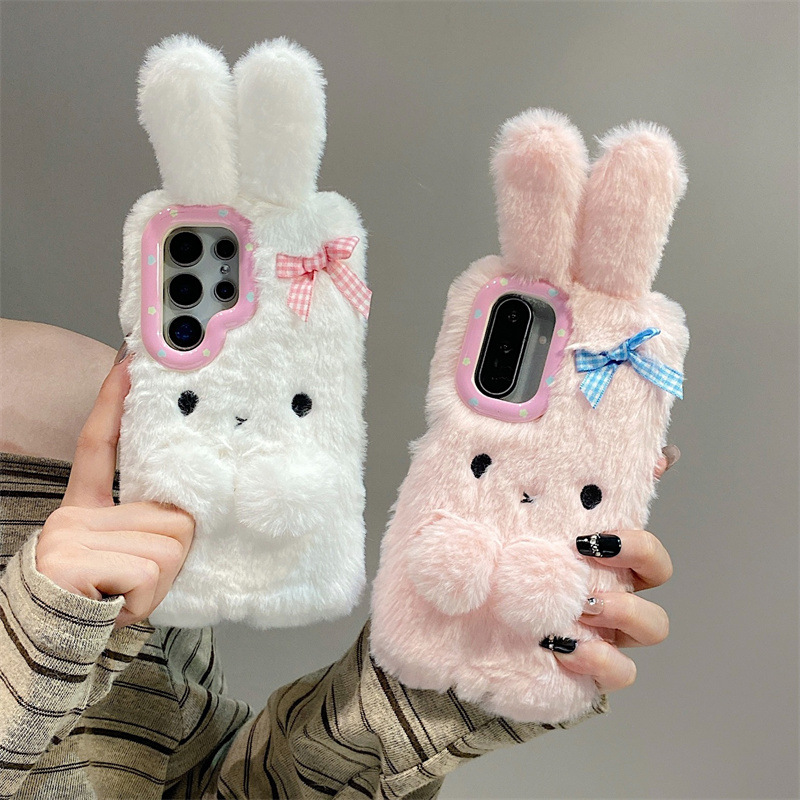 코렌 3D 만화 리본 토끼 귀 따뜻한 털 플러시 폰 케 - Phone Cases For Samsung 리뷰 및 가격