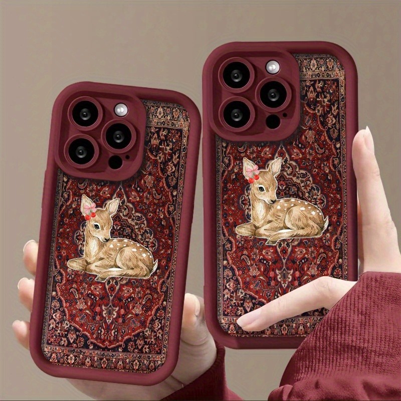 빈티지 레드 플로럴 사슴 패턴 하이엣지 TPU 충격 방 - Phone Cases Red Deer 리뷰 및 가격